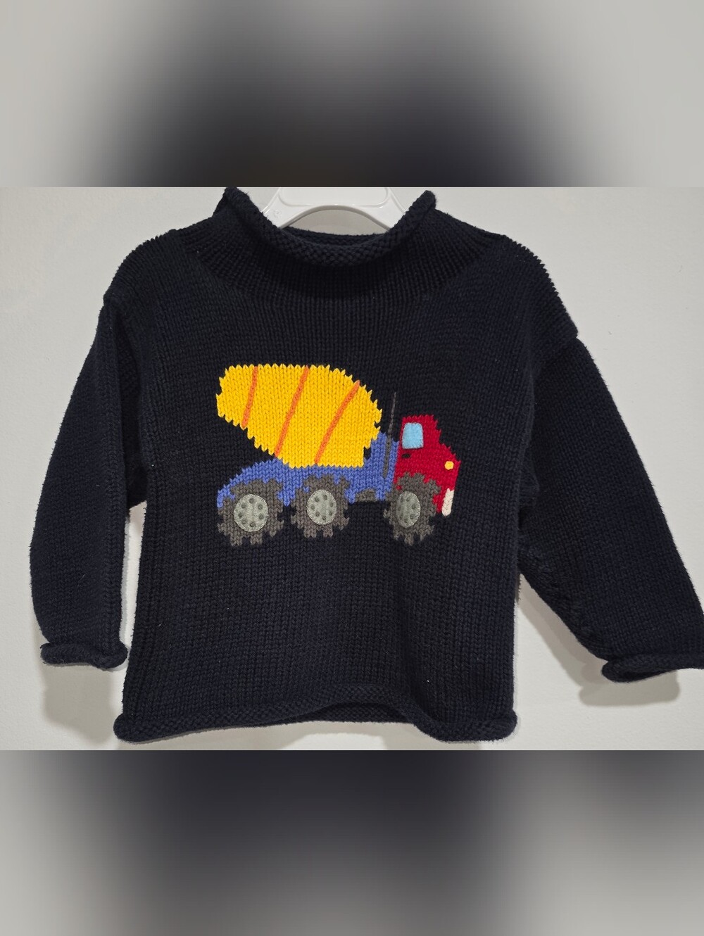 Kids Navy Knit Sweater with Yellow and Red Truck Graphic 2T